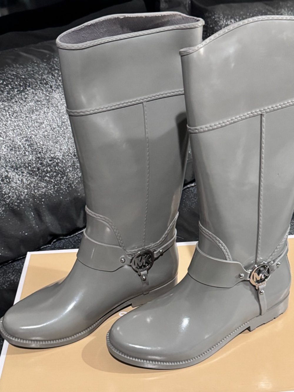 Michael Kors Gray Over-the-Knee Rain Boots with MK Emblem